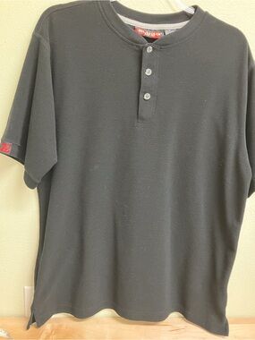 Plugg Black Short-Sleeve Henley Polo Shirt
